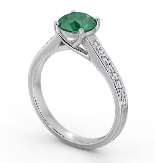 Solitaire Emerald and Diamond 18K White Gold Ring with Channel Set Side Stones GEM87_WG_EM_THUMB1