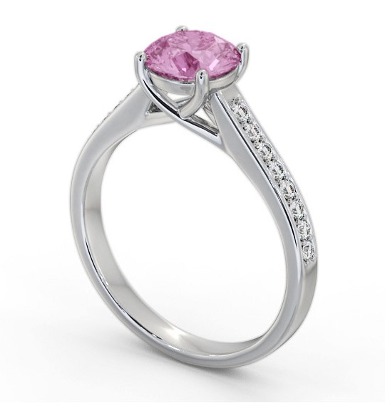 Solitaire Pink Sapphire and Diamond 18K White Gold Ring with Channel Set Side Stones GEM87_WG_PS_THUMB1