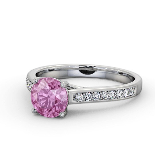 Solitaire Pink Sapphire and Diamond 18K White Gold Ring with Channel Set Side Stones GEM87_WG_PS_THUMB2 