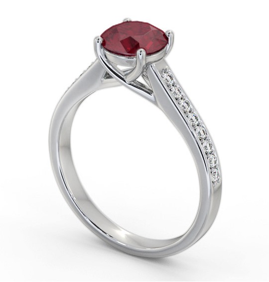 Solitaire Ruby and Diamond 9K White Gold Ring with Channel Set Side Stones GEM87_WG_RU_THUMB1 