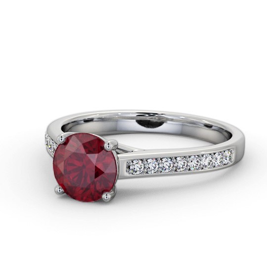 Solitaire Ruby and Diamond 9K White Gold Ring with Channel Set Side Stones GEM87_WG_RU_THUMB2 