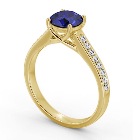 Solitaire Blue Sapphire and Diamond 9K Yellow Gold Ring with Channel Set Side Stones GEM87_YG_BS_THUMB1 