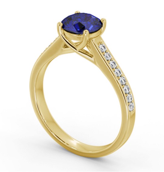 Solitaire Blue Sapphire and Diamond 18K Yellow Gold Ring with Channel Set Side Stones GEM87_YG_BS_THUMB1