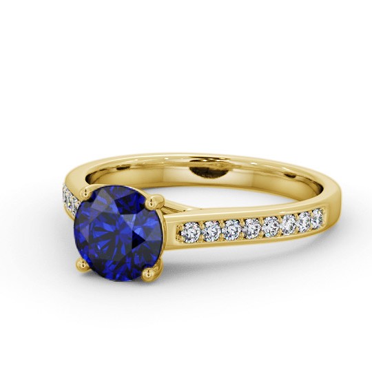 Solitaire Blue Sapphire and Diamond 9K Yellow Gold Ring with Channel Set Side Stones GEM87_YG_BS_THUMB2 