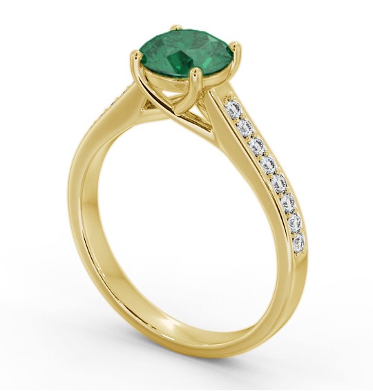 Solitaire Emerald and Diamond 9K Yellow Gold Ring with Channel Set Side Stones GEM87_YG_EM_THUMB1