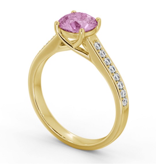 Solitaire Pink Sapphire and Diamond 9K Yellow Gold Ring with Channel Set Side Stones GEM87_YG_PS_THUMB1