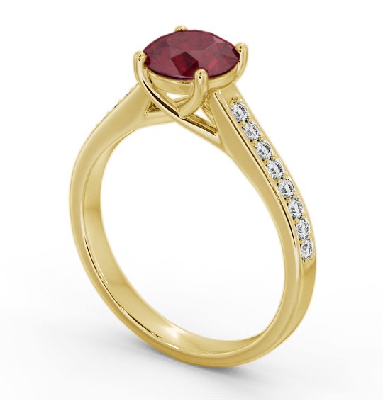 Solitaire Ruby and Diamond 18K Yellow Gold Ring with Channel Set Side Stones GEM87_YG_RU_THUMB1 