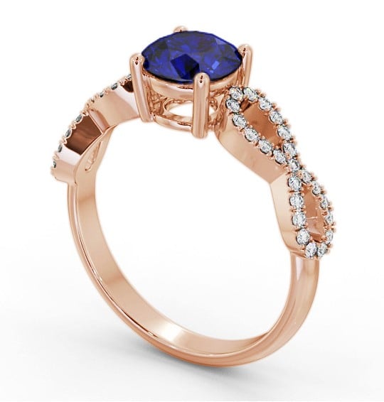 Solitaire Blue Sapphire and Diamond 9K Rose Gold Ring with Channel Set Side Stones GEM89_RG_BS_THUMB1