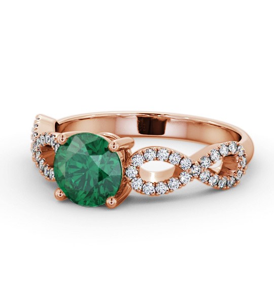 Solitaire Emerald and Diamond 18K Rose Gold Ring with Channel Set Side Stones GEM89_RG_EM_THUMB2 