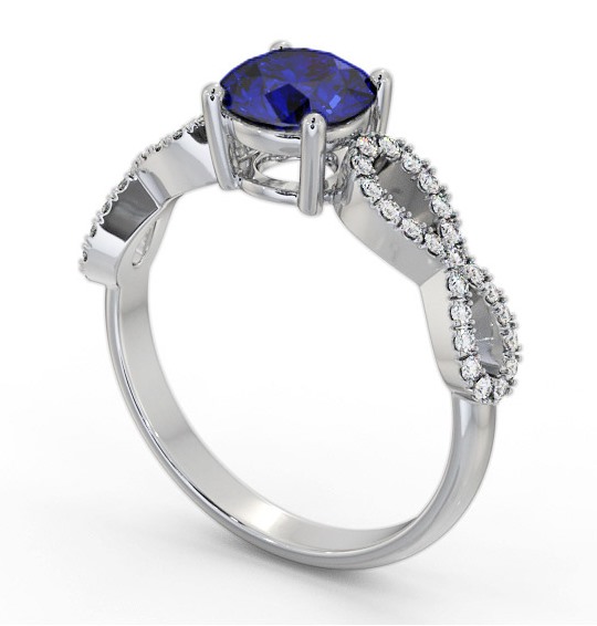 Solitaire Blue Sapphire and Diamond Platinum Ring with Channel Set Side Stones GEM89_WG_BS_THUMB1
