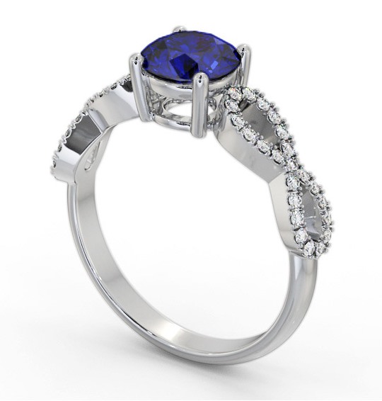 Solitaire Blue Sapphire and Diamond 18K White Gold Ring with Channel Set Side Stones GEM89_WG_BS_THUMB1