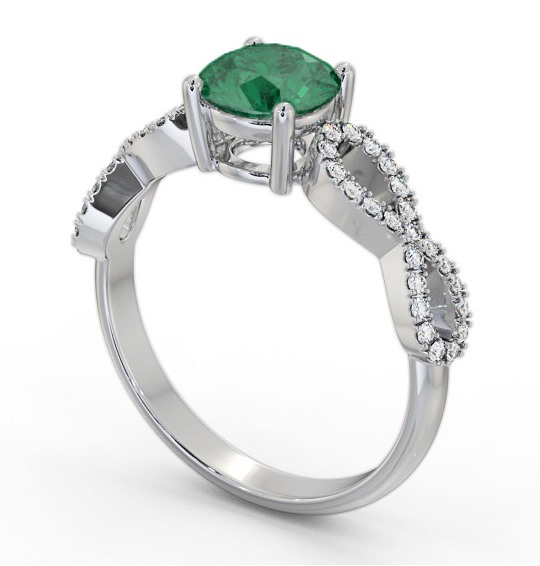 Solitaire Emerald and Diamond 18K White Gold Ring with Channel Set Side Stones GEM89_WG_EM_THUMB1 