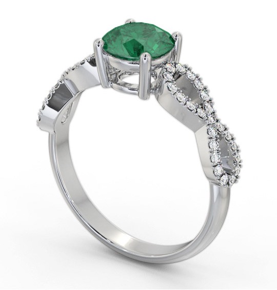 Solitaire Emerald and Diamond 18K White Gold Ring with Channel Set Side Stones GEM89_WG_EM_THUMB1