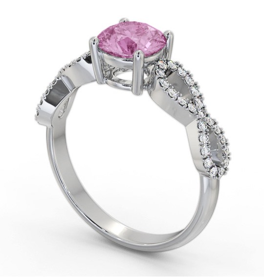 Solitaire Pink Sapphire and Diamond 18K White Gold Ring with Channel Set Side Stones GEM89_WG_PS_THUMB1 
