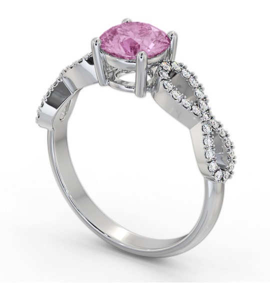 Solitaire Pink Sapphire and Diamond Platinum Ring with Channel Set Side Stones GEM89_WG_PS_THUMB1