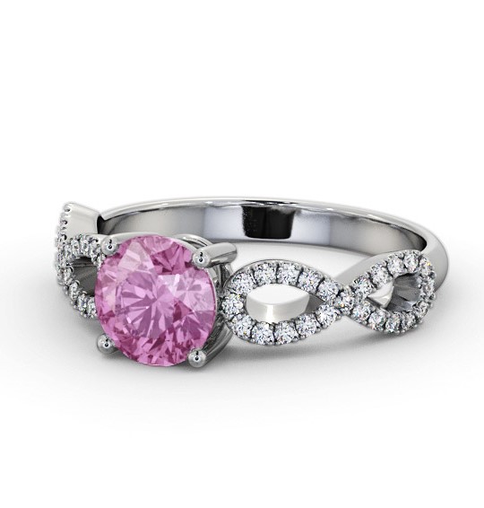 Solitaire Pink Sapphire and Diamond 18K White Gold Ring with Channel Set Side Stones GEM89_WG_PS_THUMB2 