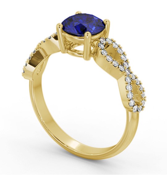 Solitaire Blue Sapphire and Diamond 18K Yellow Gold Ring with Channel Set Side Stones GEM89_YG_BS_THUMB1