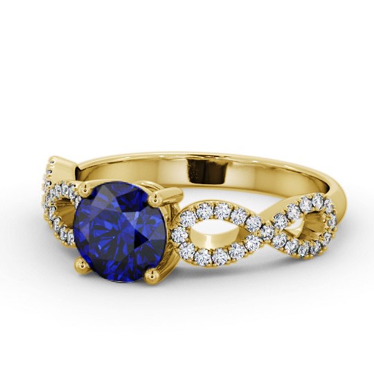 Solitaire Blue Sapphire and Diamond 9K Yellow Gold Ring with Channel Set Side Stones GEM89_YG_BS_THUMB2 