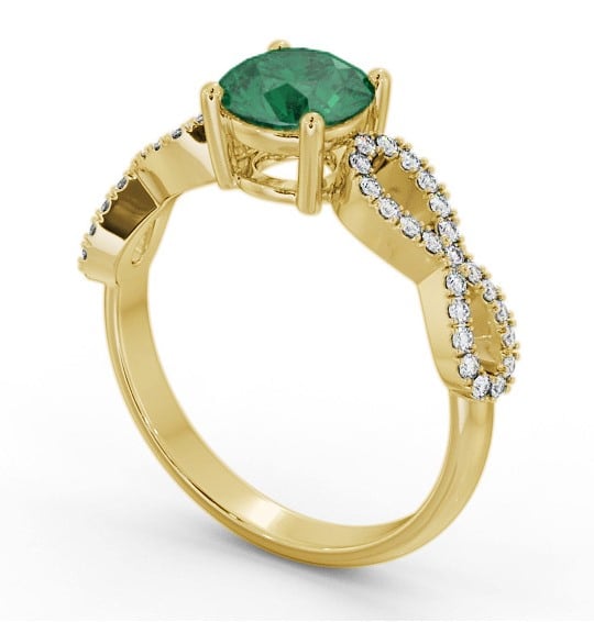 Solitaire Emerald and Diamond 9K Yellow Gold Ring with Channel Set Side Stones GEM89_YG_EM_THUMB1