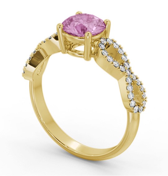 Solitaire Pink Sapphire and Diamond 18K Yellow Gold Ring with Channel Set Side Stones GEM89_YG_PS_THUMB1 