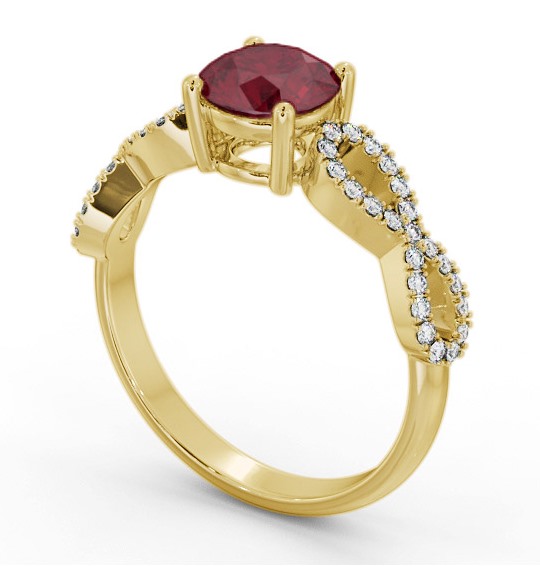 Solitaire Ruby and Diamond 18K Yellow Gold Ring with Channel Set Side Stones GEM89_YG_RU_THUMB1