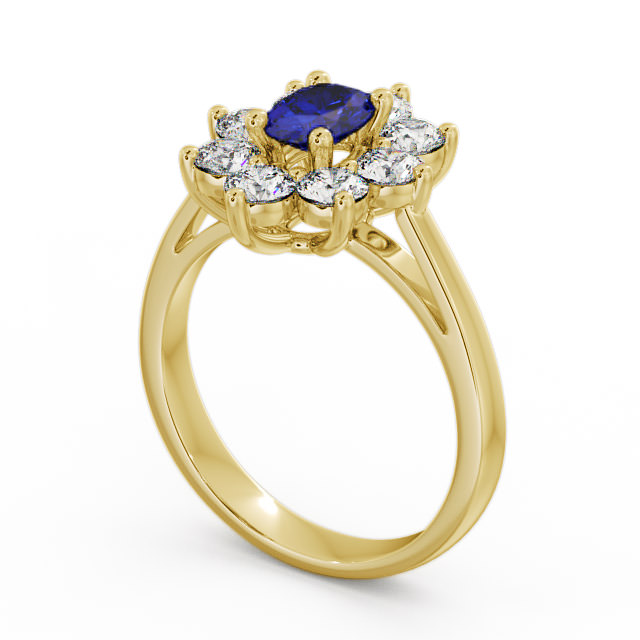 Cluster Blue Sapphire and Diamond 1.80ct Ring 18K Yellow Gold - Carmen GEM8_YG_BS_SIDE