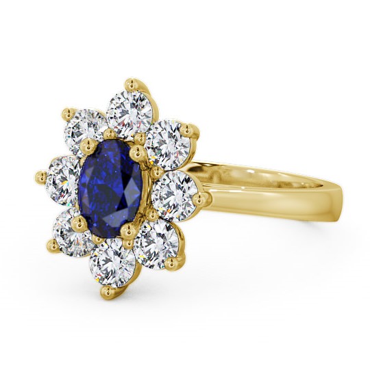  Cluster Blue Sapphire and Diamond 1.80ct Ring 9K Yellow Gold - Carmen GEM8_YG_BS_THUMB2 