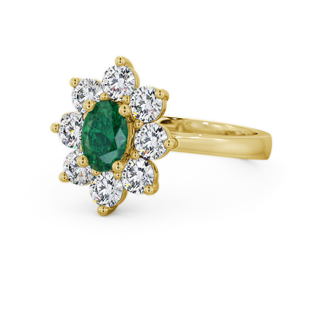 Cluster Emerald and Diamond 1.72ct Ring 18K Yellow Gold - Carmen GEM8_YG_EM_FLAT