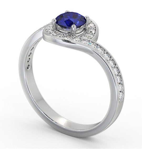  Halo Blue Sapphire and Diamond 0.95ct Ring 18K White Gold - Everley GEM90_WG_BS_THUMB1 