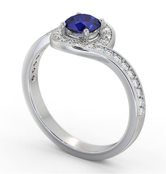 Halo Blue Sapphire and Diamond 0.95ct Ring Palladium GEM90_WG_BS_THUMB1