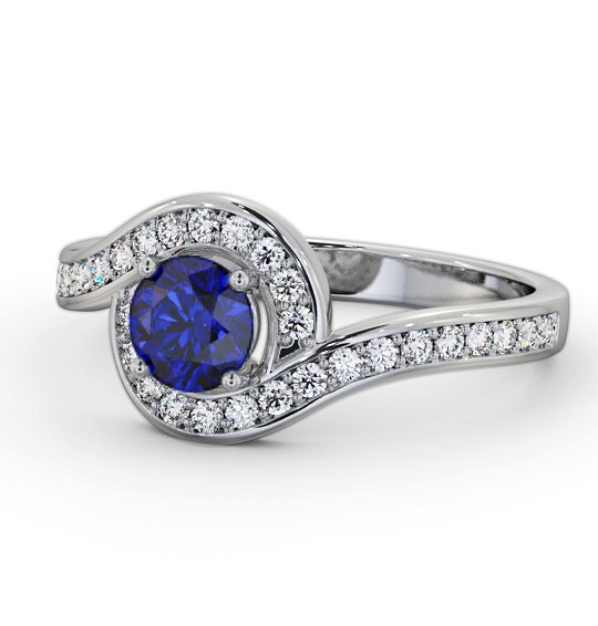  Halo Blue Sapphire and Diamond 0.95ct Ring 18K White Gold - Everley GEM90_WG_BS_THUMB2 
