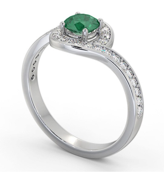  Halo Emerald and Diamond 0.80ct Ring 18K White Gold - Everley GEM90_WG_EM_THUMB1 