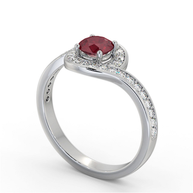 Halo Ruby and Diamond 0.95ct Ring 18K White Gold - Everley GEM90_WG_RU_SIDE