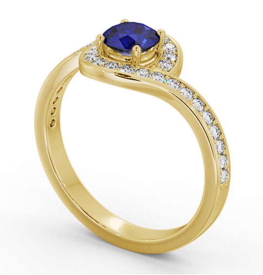 Halo Blue Sapphire and Diamond 0.95ct Ring 9K Yellow Gold GEM90_YG_BS_THUMB1