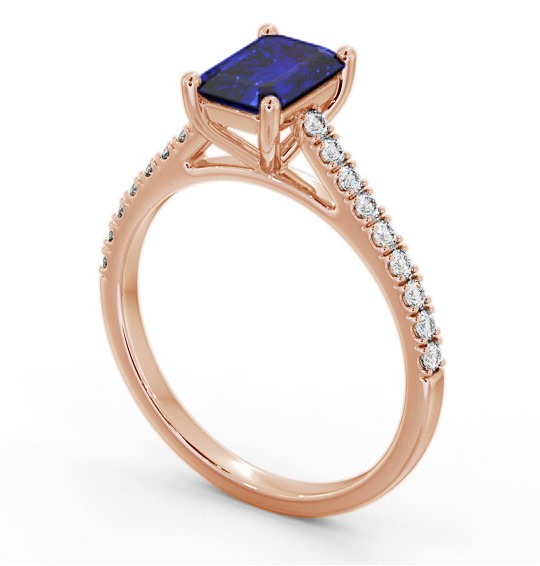 Solitaire 1.35ct Blue Sapphire and Diamond 18K Rose Gold Ring with Channel Set Side Stones GEM91_RG_BS_THUMB1