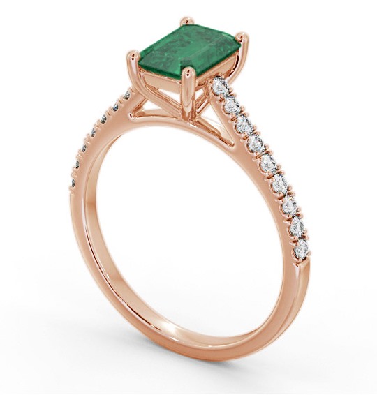 Solitaire 1.35ct Emerald and Diamond 18K Rose Gold Ring with Channel Set Side Stones GEM91_RG_EM_THUMB1