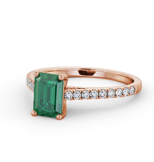 Solitaire 1.35ct Emerald and Diamond 9K Rose Gold Ring with Channel Set Side Stones GEM91_RG_EM_THUMB2 