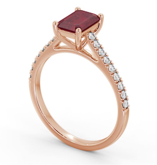 Solitaire 1.35ct Ruby and Diamond 18K Rose Gold Ring with Channel Set Side Stones GEM91_RG_RU_THUMB1 