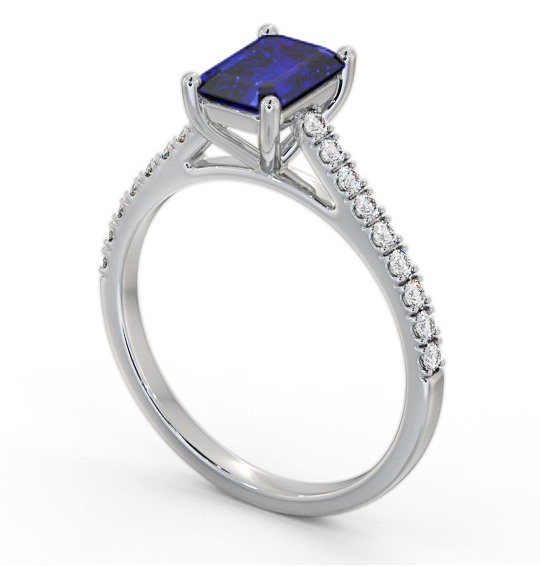  Solitaire Blue Sapphire and Diamond 18K White Gold Ring With Side Stones- Daniella GEM91_WG_BS_THUMB1 