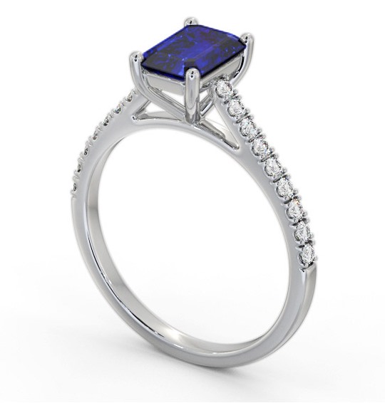 Solitaire 1.35ct Blue Sapphire and Diamond 9K White Gold Ring with Channel Set Side Stones GEM91_WG_BS_THUMB1