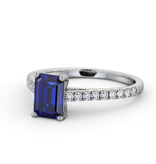 Solitaire 1.35ct Blue Sapphire and Diamond Palladium Ring with Channel Set Side Stones GEM91_WG_BS_THUMB2 