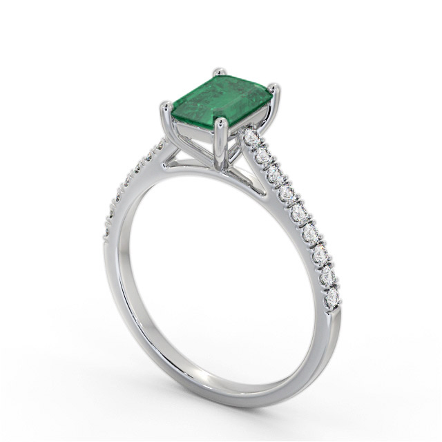 Solitaire Emerald and Diamond 18K White Gold Ring With Side Stones- Daniella GEM91_WG_EM_SIDE