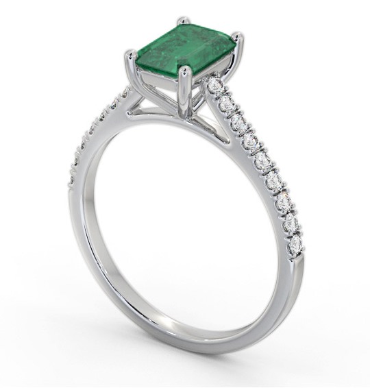 Solitaire 1.35ct Emerald and Diamond Platinum Ring with Channel Set Side Stones GEM91_WG_EM_THUMB1 