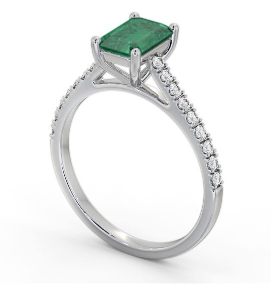 Solitaire 1.10ct Emerald and Diamond 9K White Gold Ring with Channel Set Side Stones GEM91_WG_EM_THUMB1