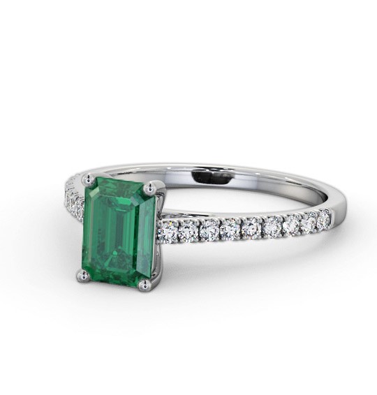 Solitaire 1.35ct Emerald and Diamond 18K White Gold Ring with Channel Set Side Stones GEM91_WG_EM_THUMB2 