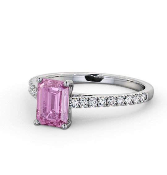 Solitaire 1.35ct Pink Sapphire and Diamond 18K White Gold Ring with Channel Set Side Stones GEM91_WG_PS_THUMB2 