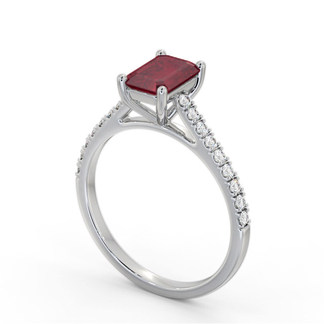 Solitaire Ruby and Diamond 18K White Gold Ring With Side Stones- Daniella GEM91_WG_RU_SIDE
