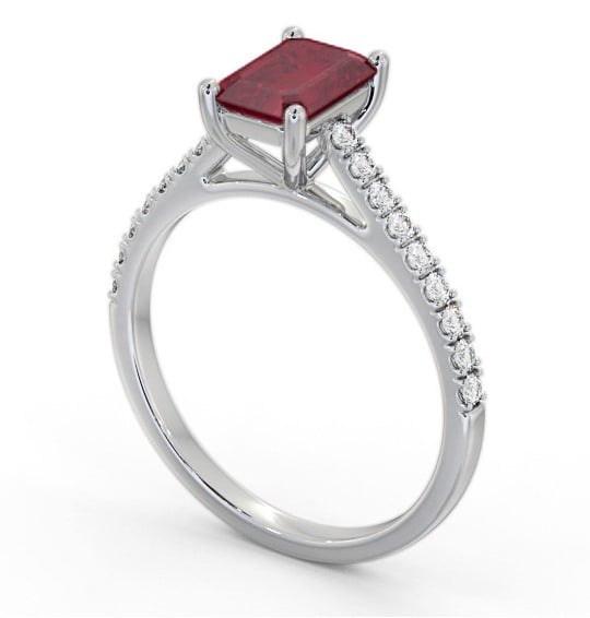 Solitaire 1.35ct Ruby and Diamond 18K White Gold Ring with Channel Set Side Stones GEM91_WG_RU_THUMB1 