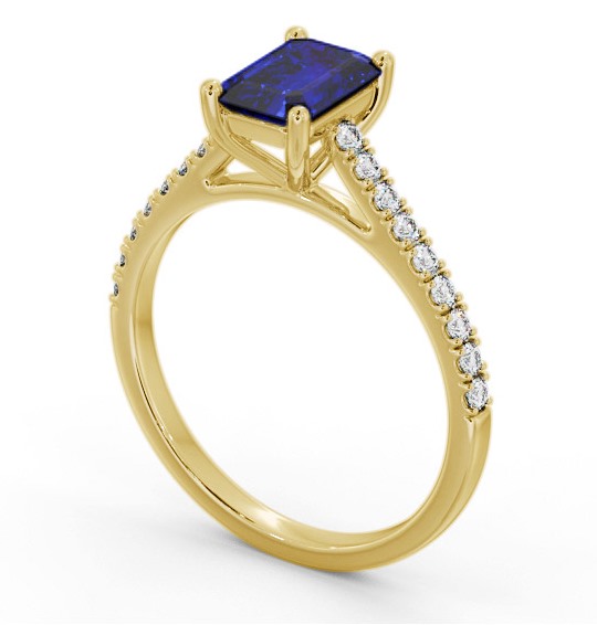 Solitaire 1.35ct Blue Sapphire and Diamond 18K Yellow Gold Ring with Channel Set Side Stones GEM91_YG_BS_THUMB1 