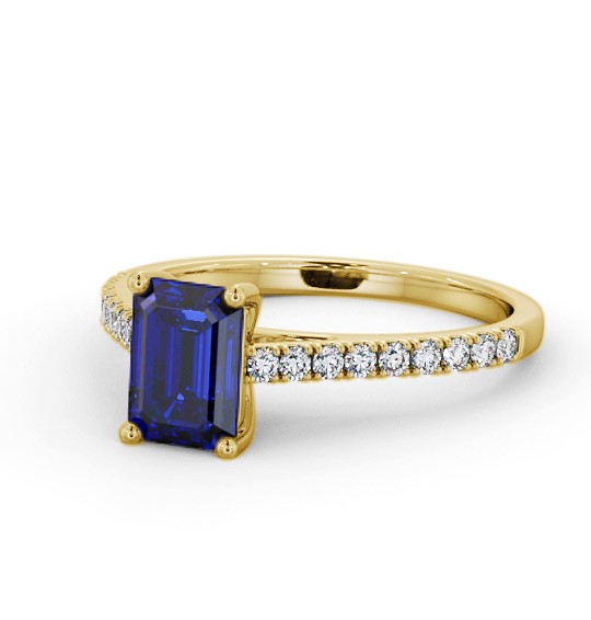 Solitaire 1.35ct Blue Sapphire and Diamond 18K Yellow Gold Ring with Channel Set Side Stones GEM91_YG_BS_THUMB2 